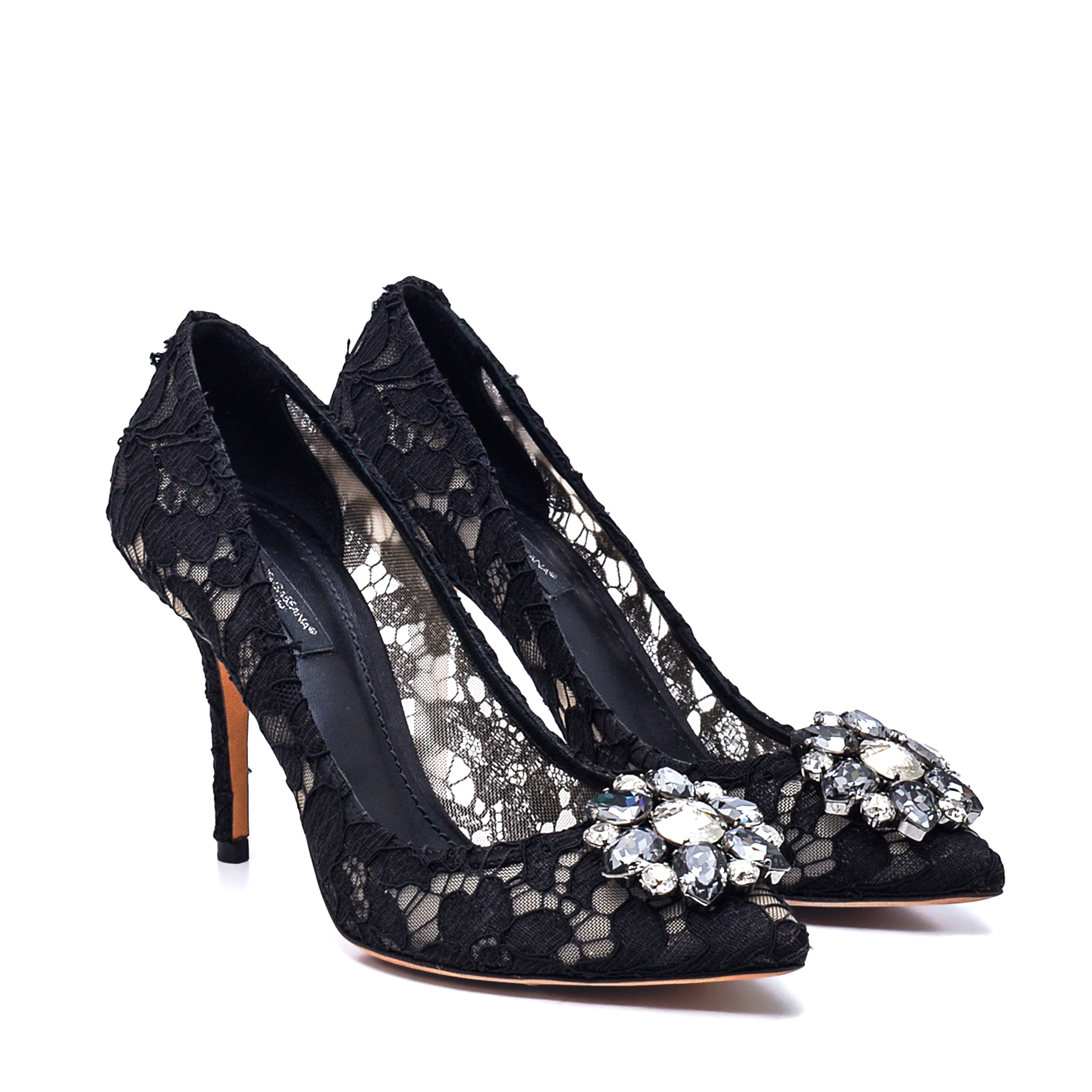 Dolce&Gabbana - Black Taormina Lace Crystal Embellished Pumps 90mm / 38